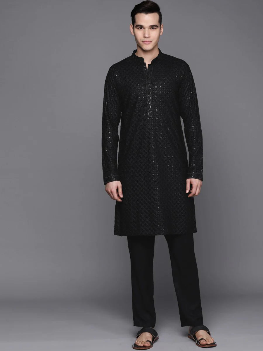 Men Embroidered Chikankari Rayon Kurta with Trouse