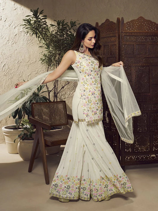 Malaika Arora White Floral Multi Thread and Sequines Embroidered Kurta Set