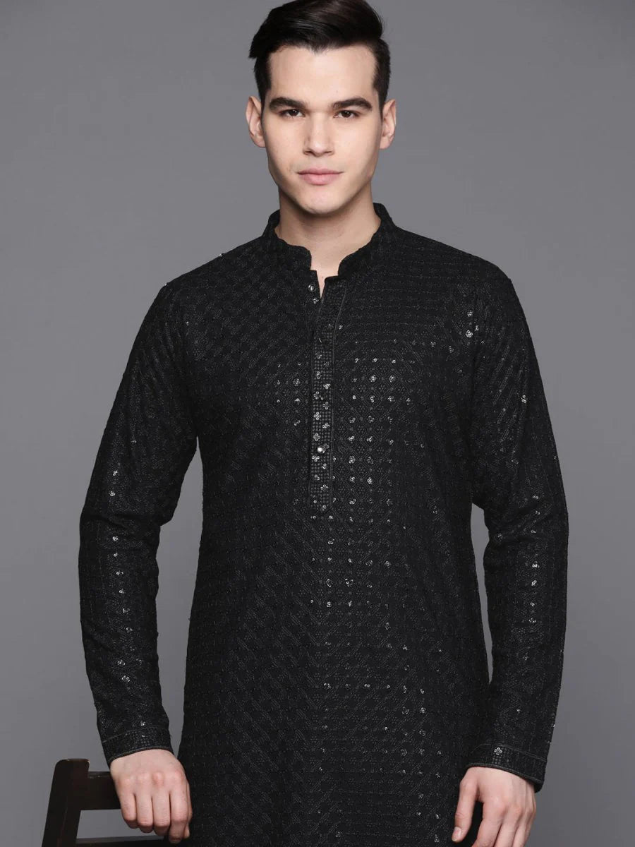 Men Embroidered Chikankari Rayon Kurta with Trouse