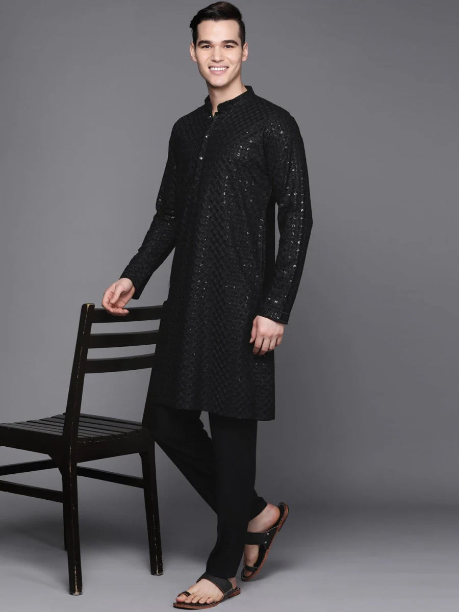 Men Embroidered Chikankari Rayon Kurta with Trouse